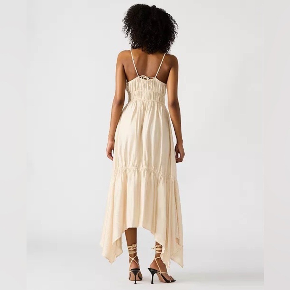 Steve Madden Cream/White Jackie Handkerchief-Hem Midi Dress NWT - Picture 3 of 9